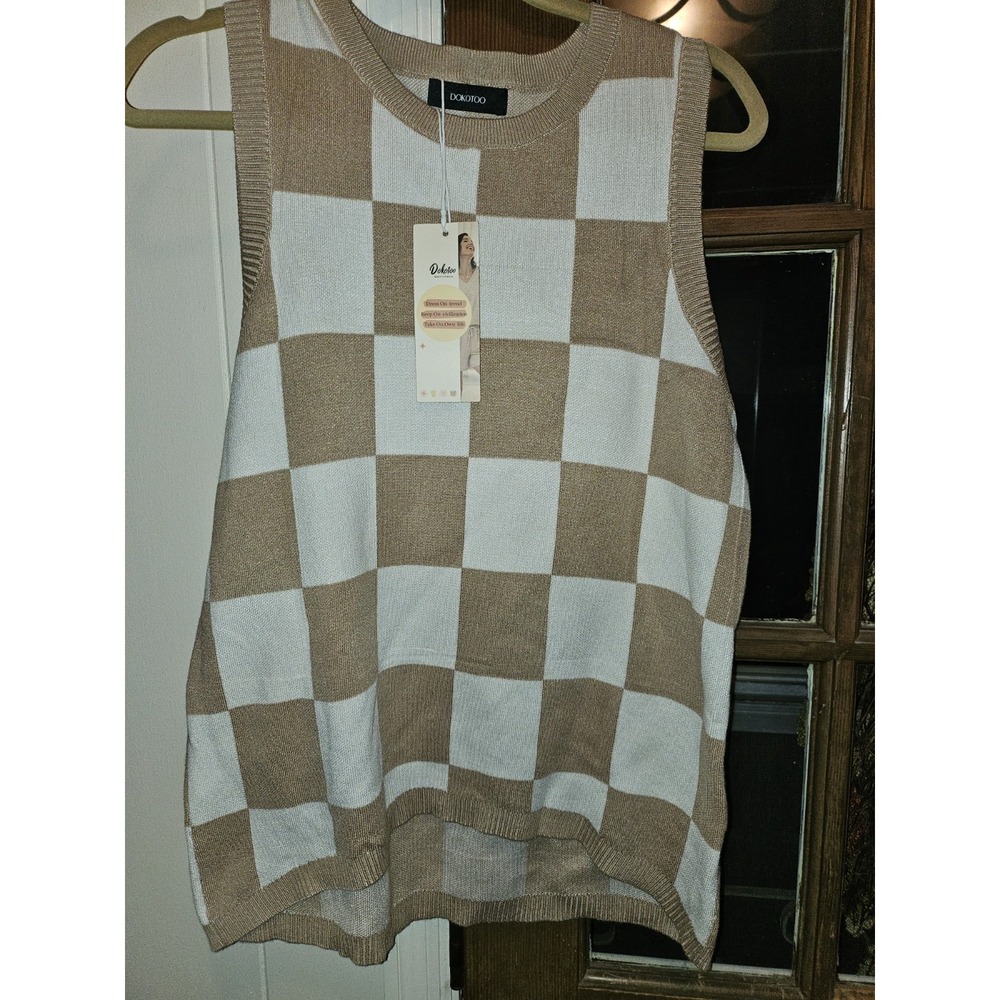 Sleeveless‎ Checker Board Pattern Sweater, Tan And Cream Nwt! Sz Medium
